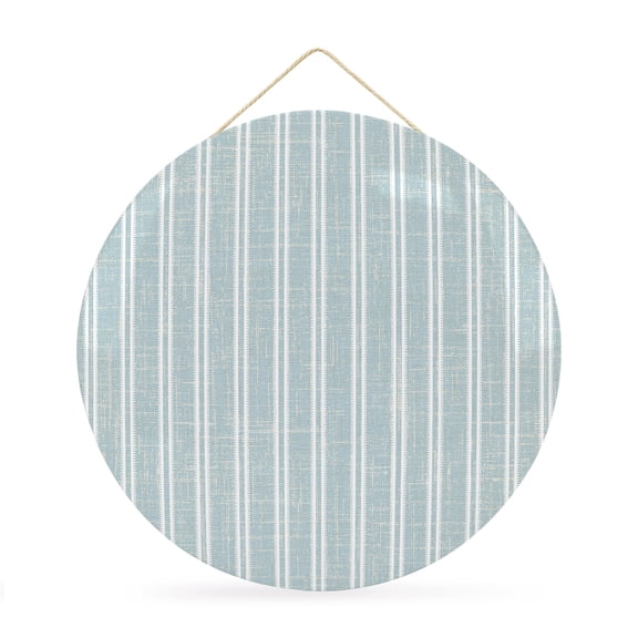 Welcome Sign for Front Door, Blue Striped Round Metal Wall Art Wreaths, Farmhouse Geometric Striped Modern Vintage Outdoor Indoor Wall Hanging Sign for Porch Decor Housewarming Gifts 11.8 Inch