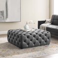 thumbnail image 2 of Tufted Accent Chair Ottoman, Square, Velvet, Grey Gray, Modern Contemporary Urban Design, Living Lounge Room Hotel Lobby Hospitality, 2 of 6
