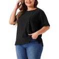 thumbnail image 4 of Agnes Orinda Women's Plus Size Top Short Sleeve Crew Neck Cotton Linen Blouses Top t Shirt 4X Black, 4 of 6