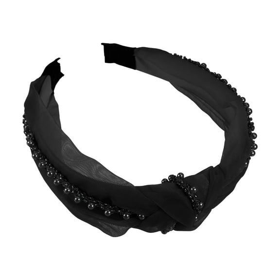 Unique Bargains 1 Pcs Women Knotted Headbands Fashion Bead Knot Headband Hair Accessories Black