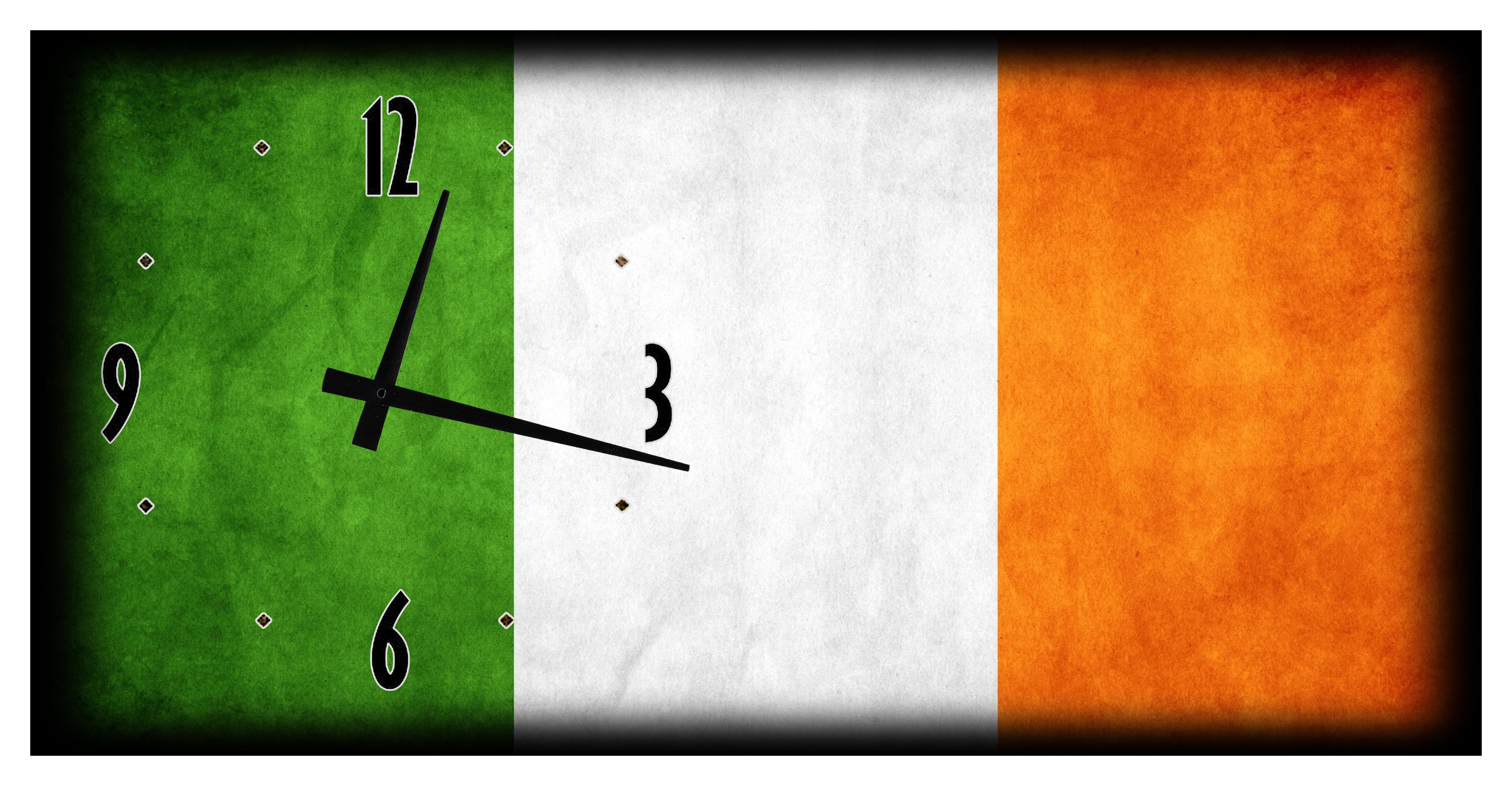 Large Wall Clock Irish Flag Vintage Distressed Man Cave Garage 12 x 24
