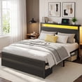 thumbnail image 5 of Bolvdo Twin Bed Frame with Storage Headboard, Drawers, LED Light & Charging Station, Noise-Free, Easy Assembly, Classic Black, 5 of 7