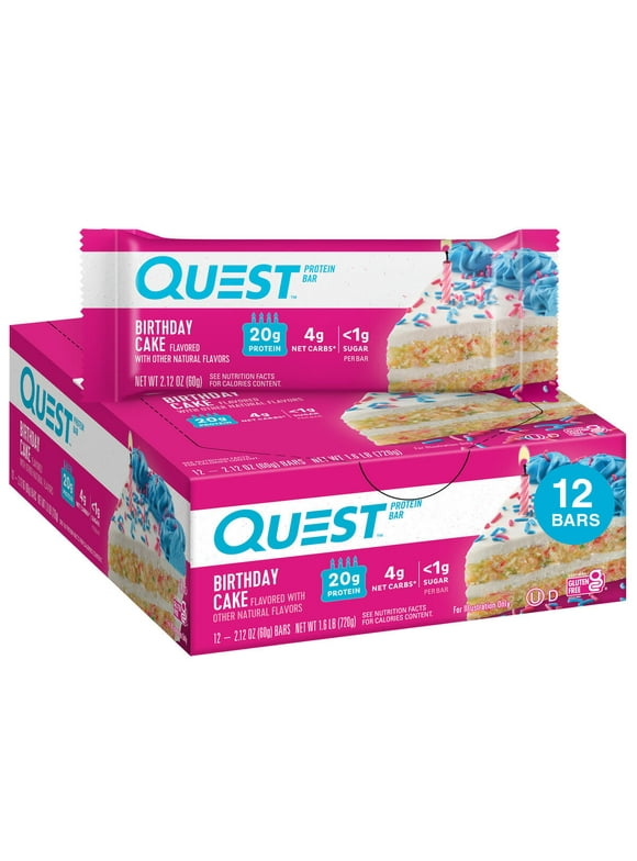 Quest Protein Bar, Birthday Cake Flavor, 21g Protein, Gluten-Free, 12 Count
