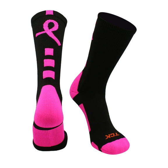 Baseline Awareness Athletic Crew Socks (Black/Neon Pink, Large)