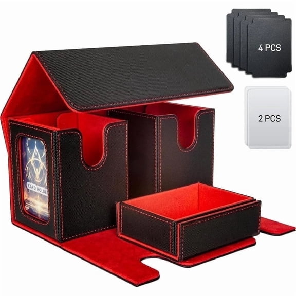 SWAJUJA MTG Commander Deck Box 3-in-1 with Dice Tray Fits 200 Double-Sleeved Cards Black-Red mtg deck box,MTG Card Storage Box