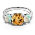 thumbnail image 2 of Gem Stone King 925 Sterling Silver Yellow Citrine and Simulated White Opal 3 Stone Engagement Ring for Women (4.15 Cttw, Gemstone November Birthstone, Cushion Checkerboard 8MM, Size 6), 2 of 5