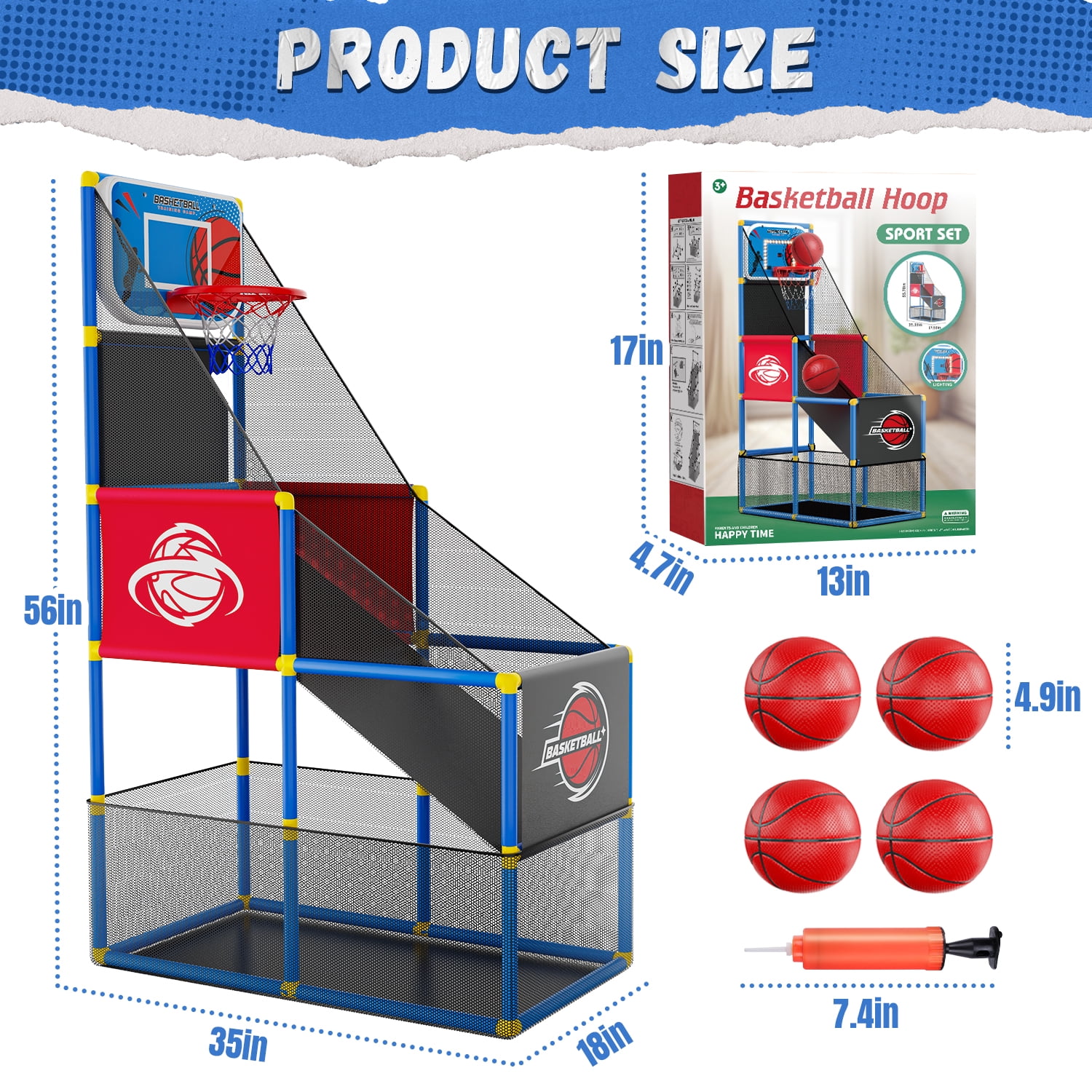 JoyStone Kids Arcade Basketball Game, Indoor/Outdoor Basketball Hoop With 4 Balls, Basketball Game Toys Gifts for Boys and Girls (Blue)