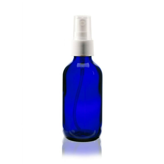 2 oz Cobalt Blue Boston Round Glass Bottle - w/White Fine Mist Sprayer - pack of 6