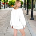 thumbnail image 5 of Women's Oversized Long Sleeve Pullover Sweatshirt with Drop Shoulders and Side Slits - Large, White, 5 of 6