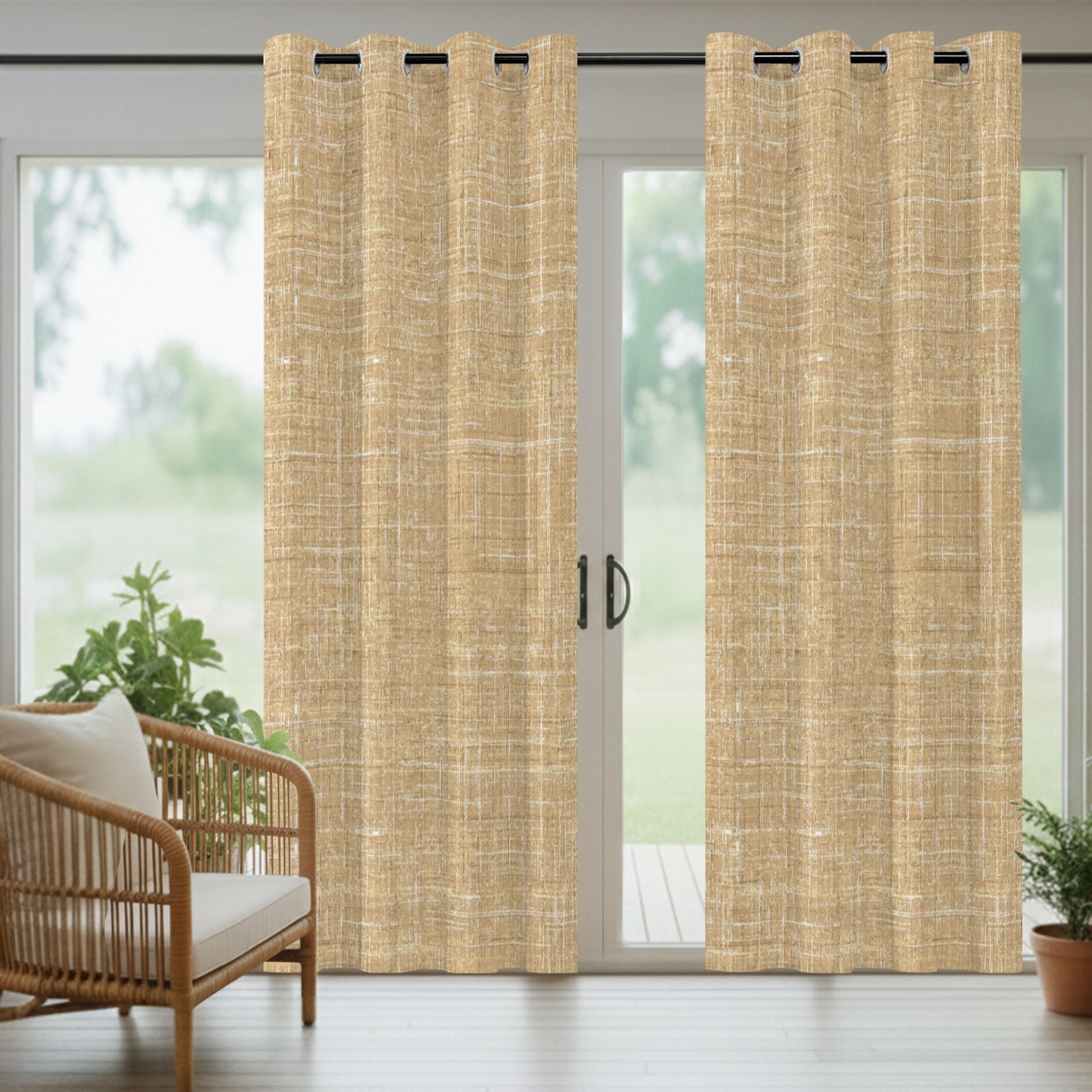Khaki Outdoor Curtains for Patio, Abstract Modern Farmhouse Solid Color Sunshade Privacy Drapes Grommet Waterproof Outside Curtains for Porch/Cabana/Balcony 54"x 108", 1 Panel