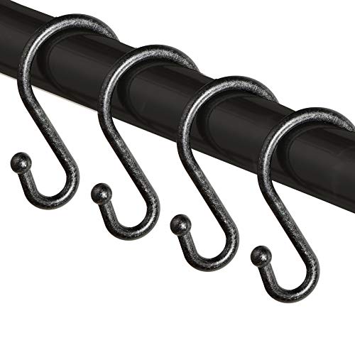 Clothing Shower Curtain Hooks Rings,Metal Rust Resistant S Shaped Hooks Hangers for Shower Curtains Kitchen Utensils Black Decorative Shower Curtain Hooks for Bathroom Set of 12 Towels