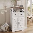 thumbnail image 5 of Vabches Farmhouse Storage Cabinet with 2Drawers and 2 Barn Doors, 23'' Wood Floor Cabinet with Open Shelf for Kitchen, Living Room, Hallway, White, 5 of 11