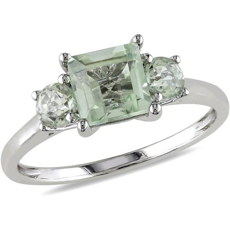 1-3/8 Carat T.G.W. Green Amethyst and Diamond-Accent 10kt White Gold Three-Stone Ring