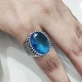 thumbnail image 6 of Blue Topaz Mens Ring, Natural Swiss Blue Topaz, November Birthstone Topaz, Silver Jewelry, 925 Silver Ring, Birthday Gift, Heavy Mens Ring, Arabic Oxidized Mans Ring, Christmas, Mens Signet Ring, 6 of 8