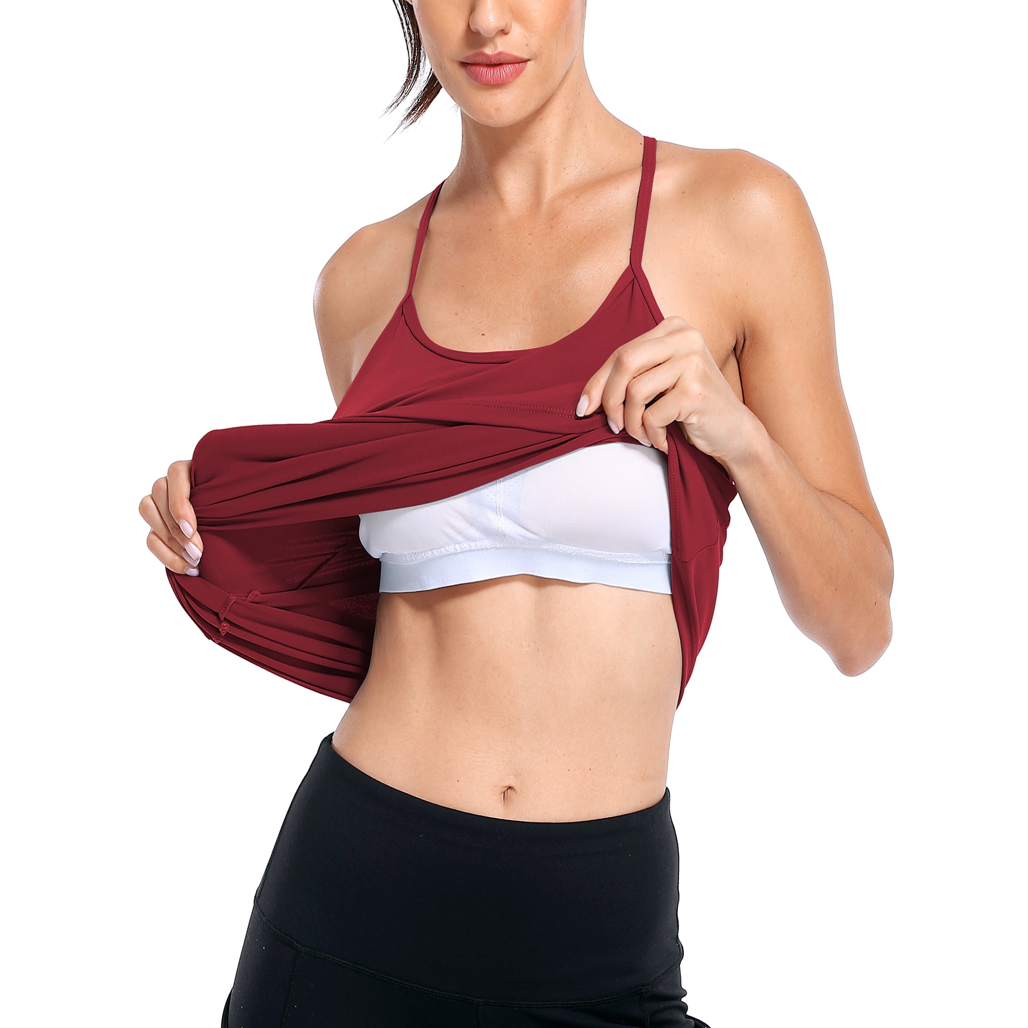 Women s Workout Tank Tops with Shelf Bra Spaghetti Strap Racerback Athletic Yoga Cami Shirt Walmart