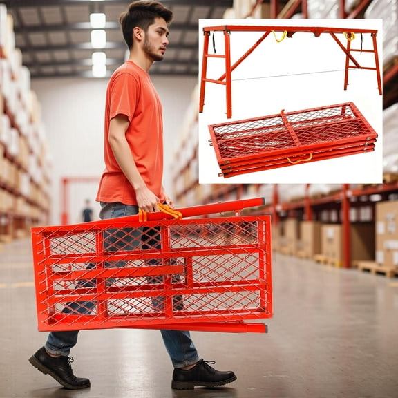 Folding Scaffolding Platform 69'' × 15'' × 33.8''-52.7''(H), 770 Lbs Capacity, Adjustable Steel Industrial Work Platform, Heavy Duty Ladder for Stairs with Anti-Slip Surface for Construction Sites