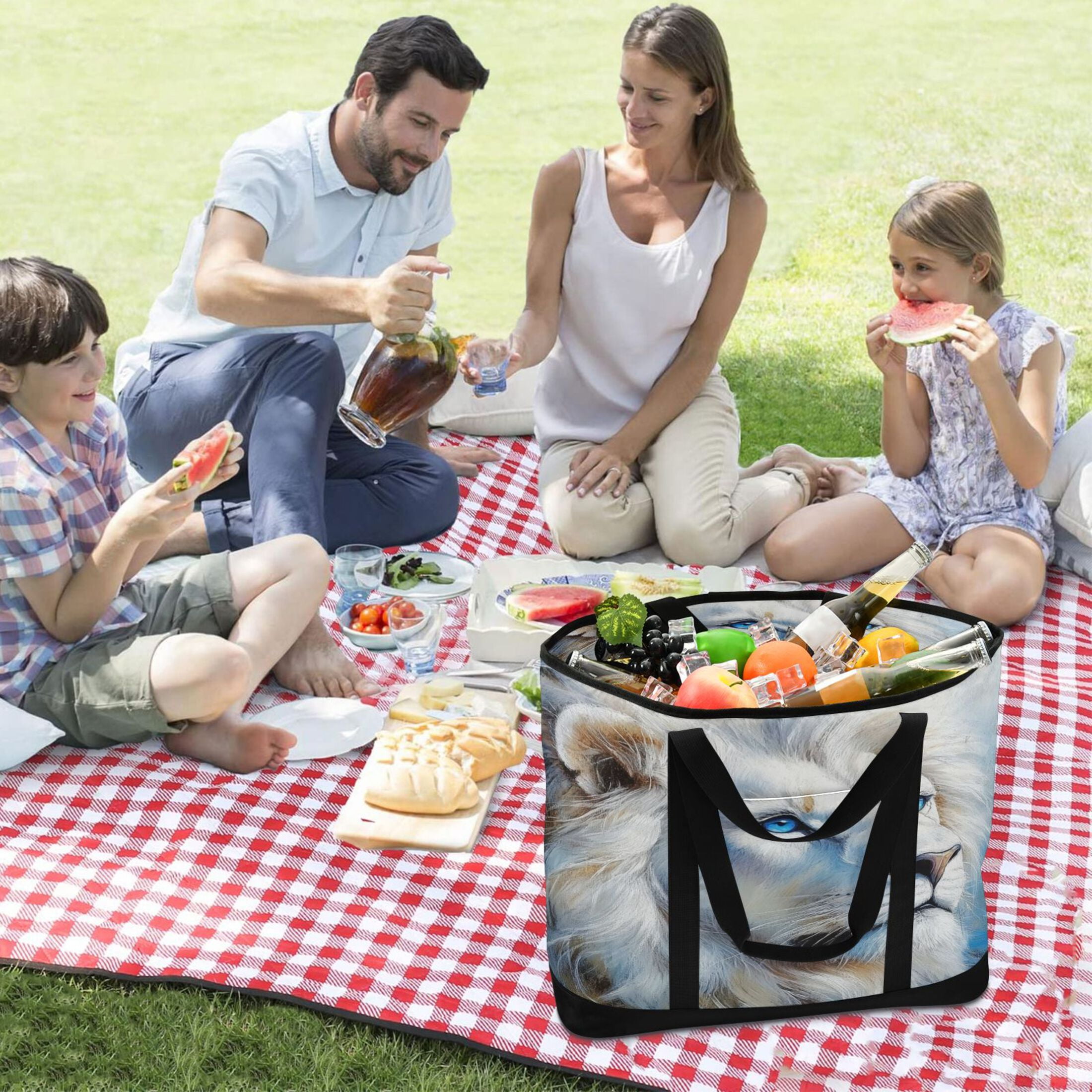 Large Hand-held Ice Pack Picnic Bag Insulation and Refrigeration Suitable for Shopping Picnics and Camping Blue-eyed Lion