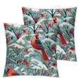thumbnail image 2 of AWERP Cardinal Birds, Snowy Christmas Tree, Berries and Pine Cones 2-Piece Plush Pillowcase Set White, 2 of 6