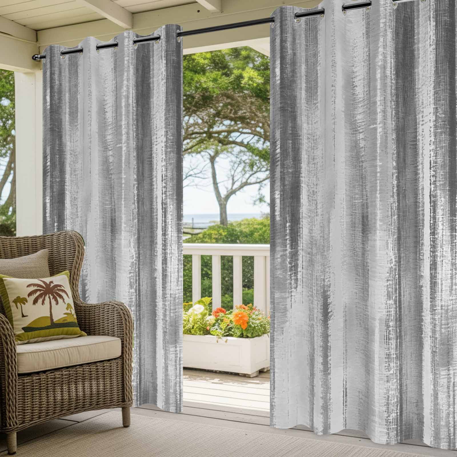 Grey Paint Outdoor Curtains for Patio, Modern Abstract Dark Grey Stripes Sunshade Privacy Drapes Grommet Waterproof Outside Curtains for Porch/Cabana/Balcony 54"x 95", 2 Panel