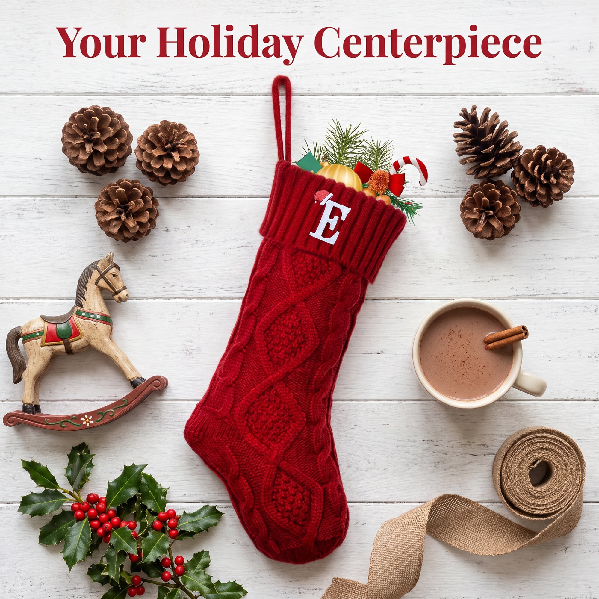 Unique Bargains Canine Bone Christmas Stocking Luxury Puppy Holiday Keepsake Sack Red Letter E 17"