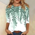 thumbnail image 2 of Womens Fall 3/4 Length Sleeve Tops Floral Print Tunics 3/4 Sleeve Crew Neck Plus Size Shirts Dressy Casual Tshirts Women's Fall Tops Fall Outfits for Women 2024 Trendy (Dark green), 2 of 5
