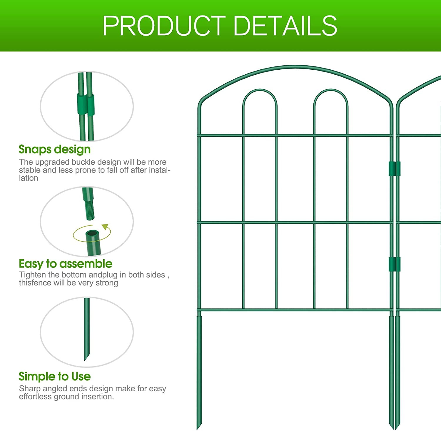 Oumilen 28 pack Garden Fence 23in (H) x 30ft (L) Metal Landscape Border Fence Panels, Green