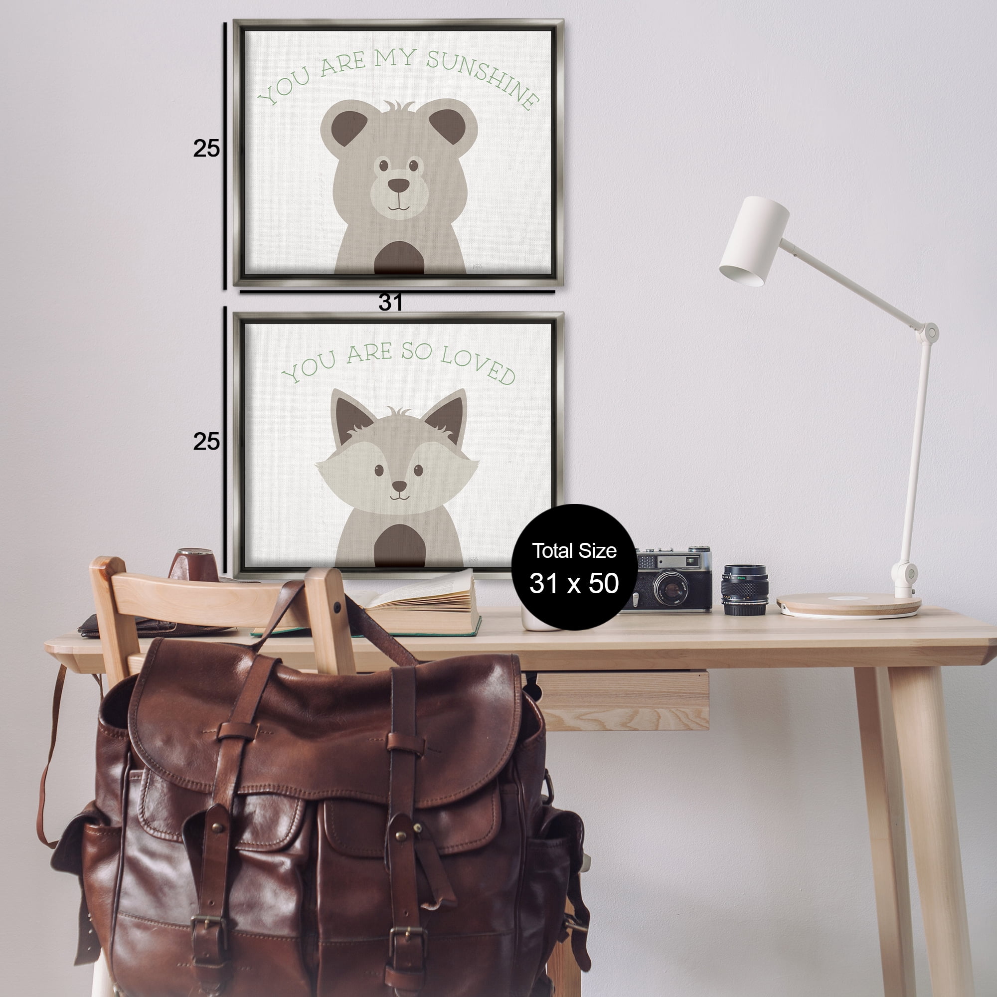 Stupell Industries Uplifting Kid's Animal Quotes Animals Painting Gray Floater Framed Canvas Art Print Wall Art, 31 x 25, Set of 2