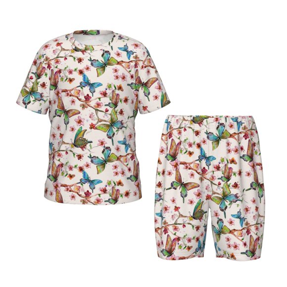 Balery Watercolor Floral With Butterflies Conjunto de Pijama Infantil de Manga Corta con Estampado – Ropa de Dormir de Algodón Suave-3X-Large