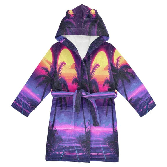 FORMRS Niños Bathrobe Unisex Hooded Robe Soft Plush Pajamas Sleepwear, Size 2-3T, Pink Digital Art