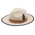 thumbnail image 2 of XIAOCHA Womens Ribbon‑Feather Fedora Hat Solid Wide‑Brim Hat Outdoor Festival Hat,Beige, 2 of 4