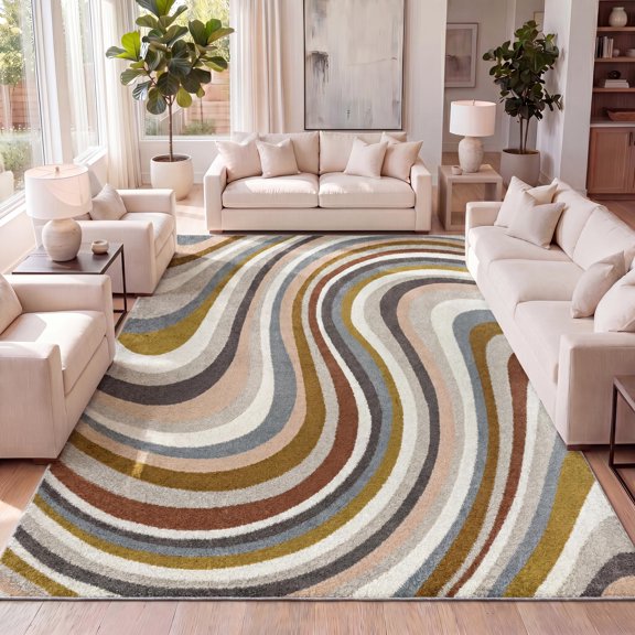 JONATHAN Y DAZZLE 5 x 8 Area Rug, Flow Abstract Swirl - Red/Beige/Blue, DZC100B-5