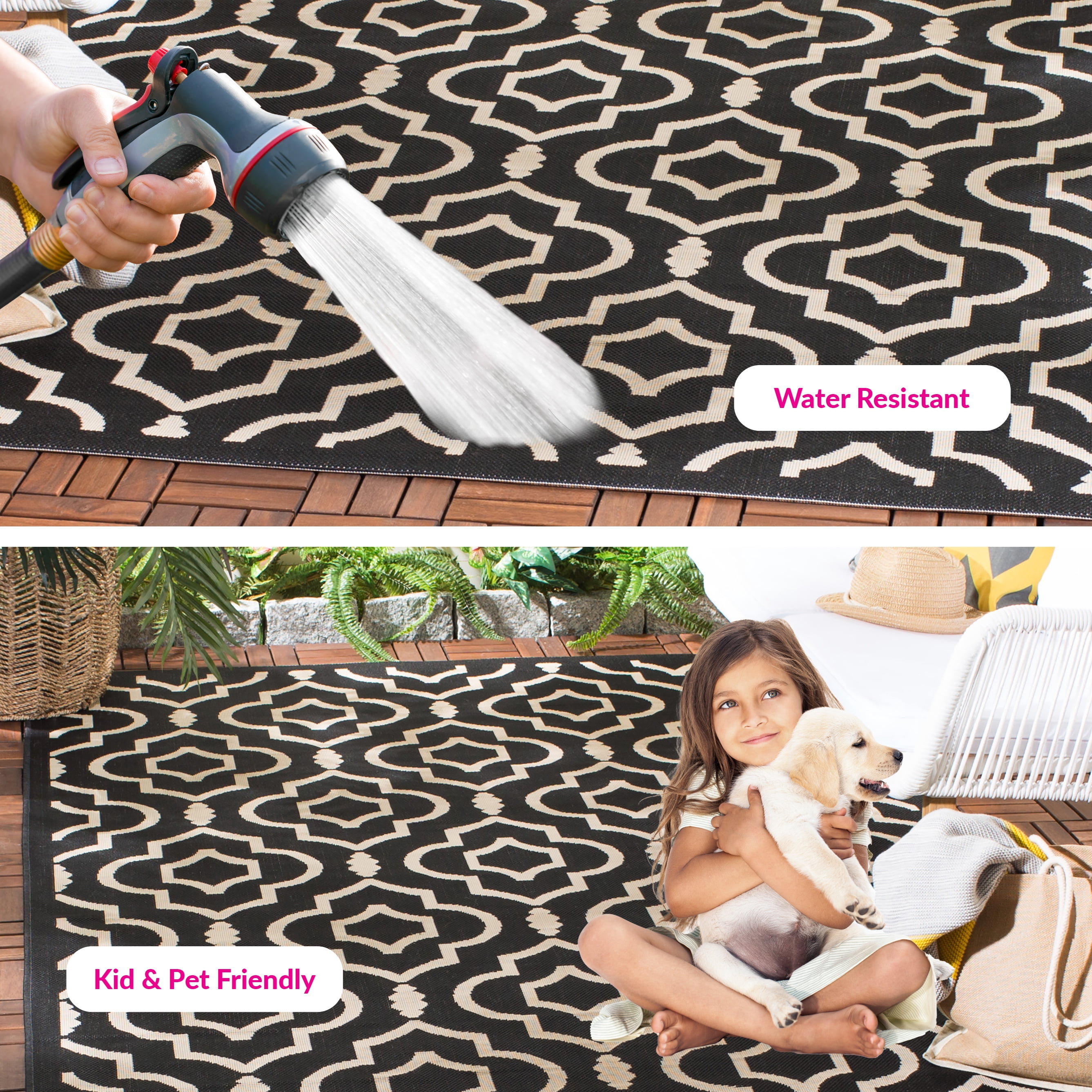 Safavieh Courtyard Lavern Geometric Indoor/Outdoor Area Rug, Black/Beige, 5'3" x 7'7"