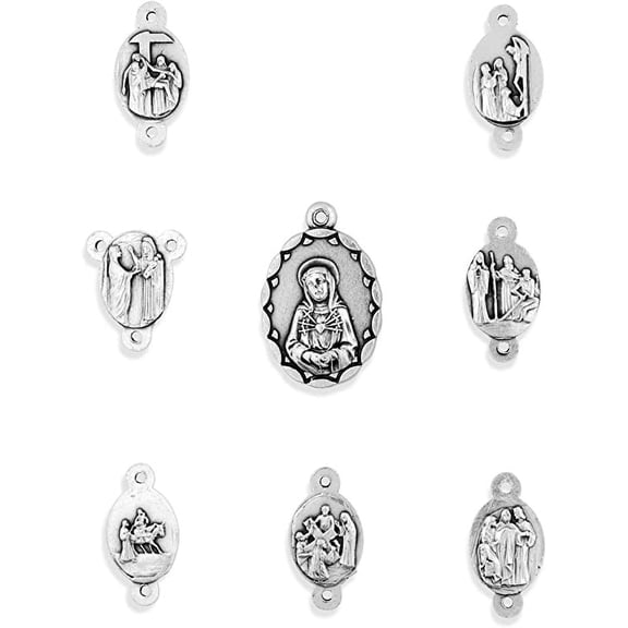 Complete Set of 8 Sorrowful Mother Medals for Making a Seven Sorrows Rosary or Chaplet