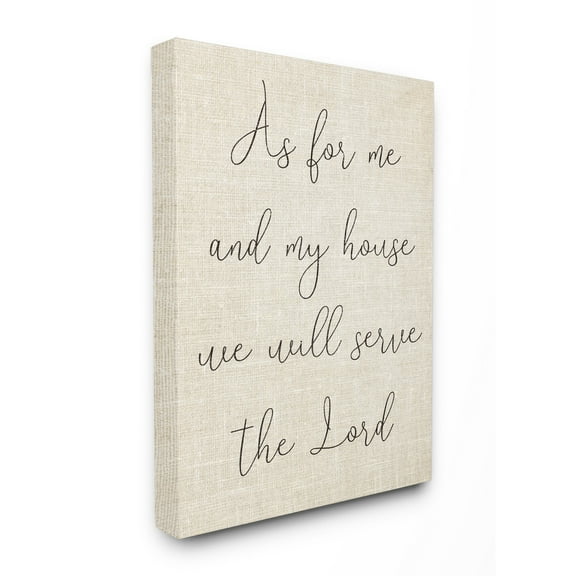 My House Will Serve The Lord Script Typography Oversized Stretched Canvas Wall Art, 24 x 1.5 x 30