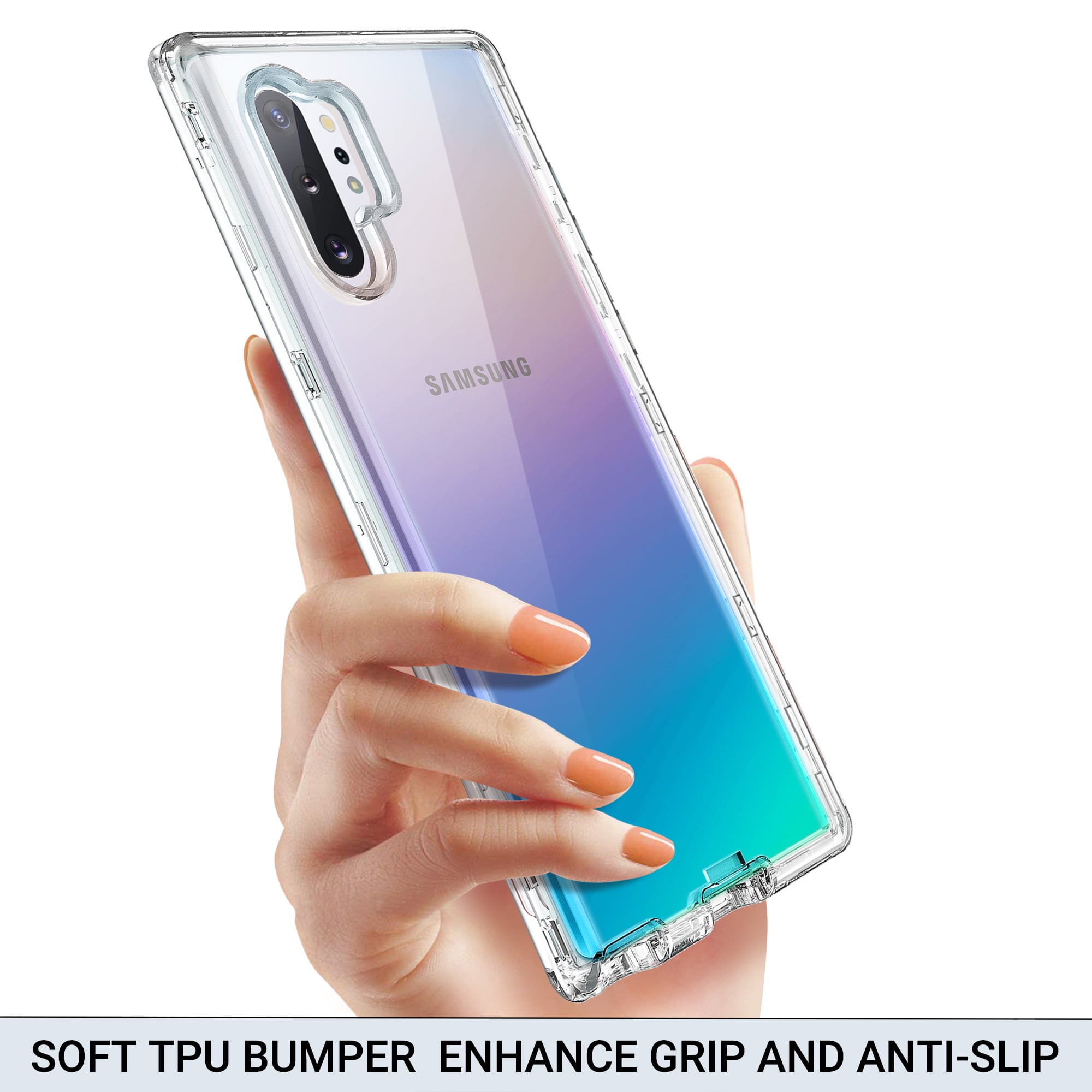 Samsung Galaxy Note 10+ 5G 10 10 Plus Case, Tekcoo Full Body Sturdy  [Tempered Glass Screen Protector] Grip Plastic TPU Slim Transparent Clear  Phone