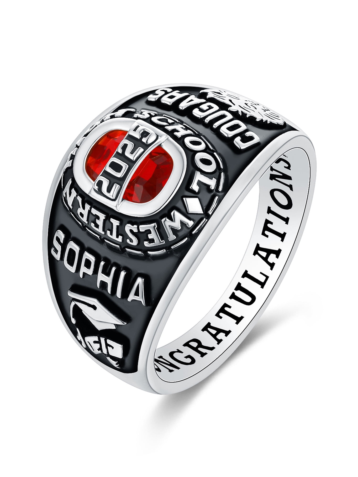 Mementos USA Custom 10kt White Gold Class Rings for Women High School and College-Royal