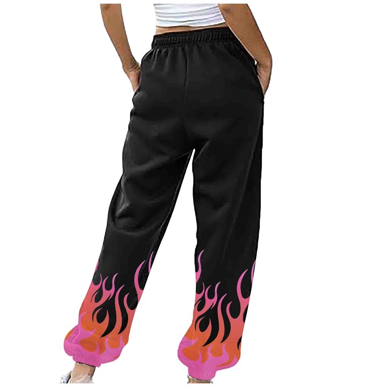  CTEEGC Drawstring Sweatpants Women Flame Printed Baggy