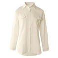 thumbnail image 4 of Womens Button Down Dress Shirts Trendy Solid Color Long Sleeved Collared Blouses with Pocket Business Casual Relaxed Fit Work Tops, 4 of 4