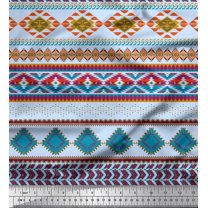 Soimoi Blue Cotton Duck Fabric Aztec Geometric Decor Fabric Printed Yard 42 Inch Wide