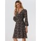 thumbnail image 2 of Vestido cruzado de gasa fluido informal de manga larga con cuello en V floral boho para mujer Negro XS, 2 of 5