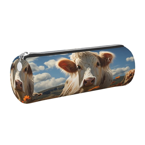 Disketp Daisy Meadow Cow Estuche Organizador de Lápices de Cuero, Estuche de Oficina con Cremallera para Bolígrafo y Lápiz