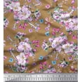 thumbnail image 1 of Soimoi Brown Cotton Voile Fabric Insect,Leaves & Pink Floral Print Fabric by The Yard 56 Inch Wide, 1 of 1