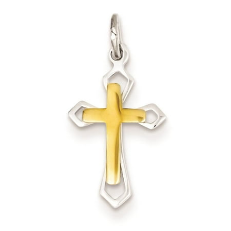 925 Sterling Silver & Vermeil Cross Polished Cut-out Charm Pendant
