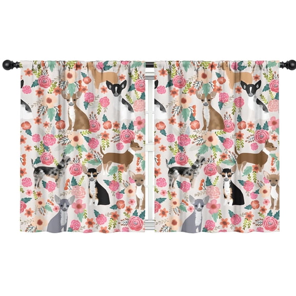 Blackout Kids Curtains,Chihuahua and Flower Florals Childrens Insulated Curtains Set Of 2,Bedroom Essentials,Toddler Room Decor 42"x54"(106x137cm)