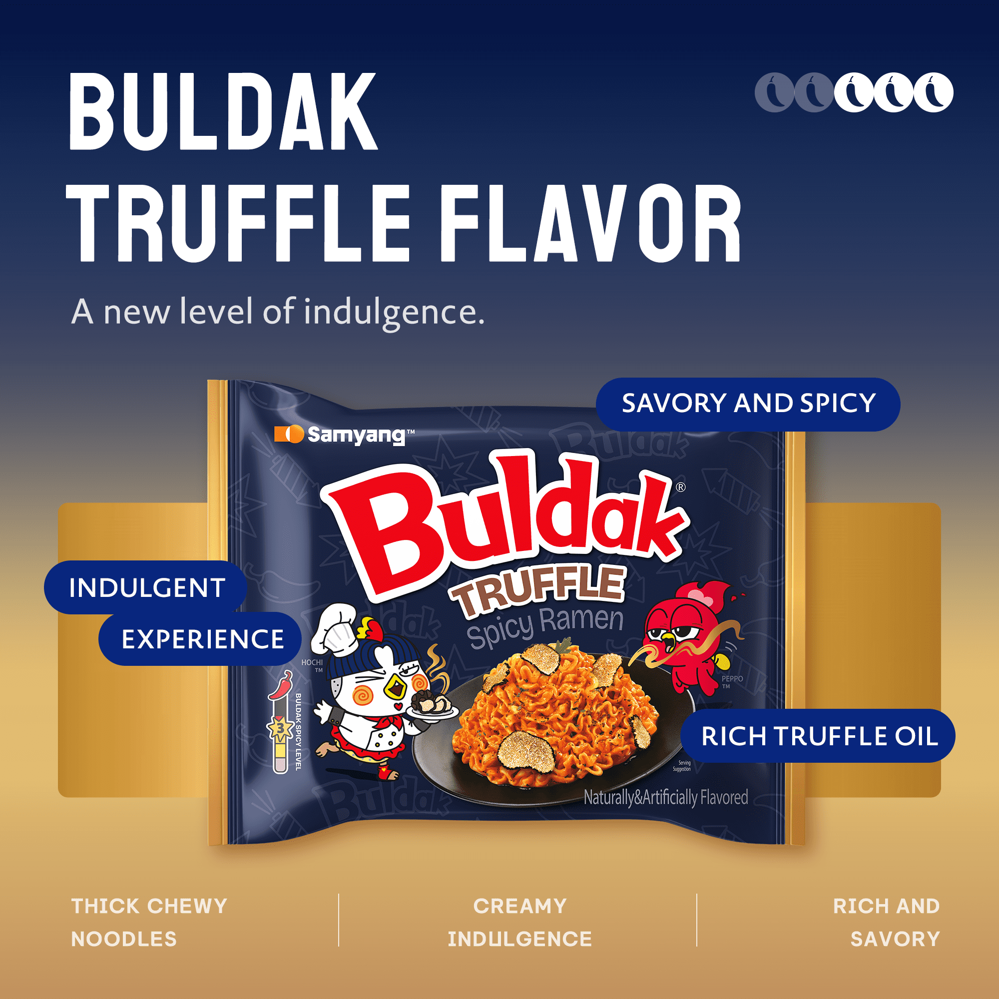 Samyang Buldak Truffle Spicy Instant Ramen Noodles, 5 Pack, 4.58 oz Bags