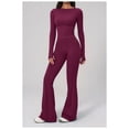 thumbnail image 3 of PISONIC Workout Sets for Women, 2 Pcs Seamless Women's Yoga Sets, Stretch Yoga Long Sleeves T-Shirt and High Waisted Yoga Flare Leggings, 3 of 8