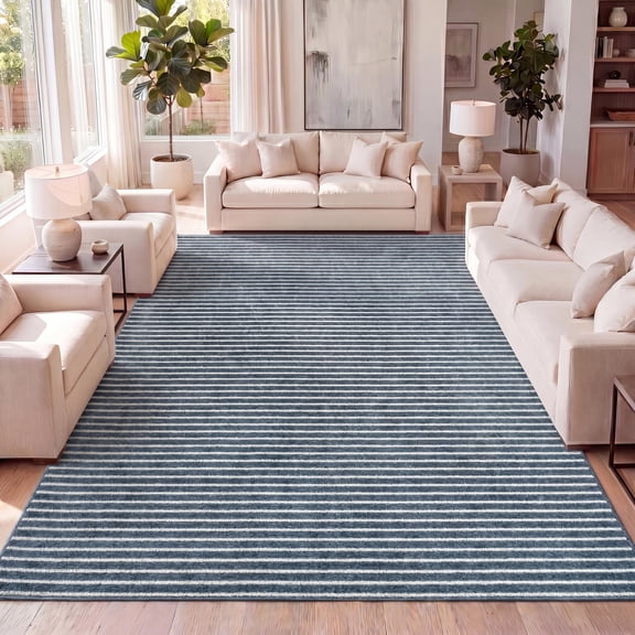 JONATHAN Y SCANDINAVIAN 5 x 8 Area Rug, Aarhus Minimalist Striped - Navy/ivory, SCN102A-5