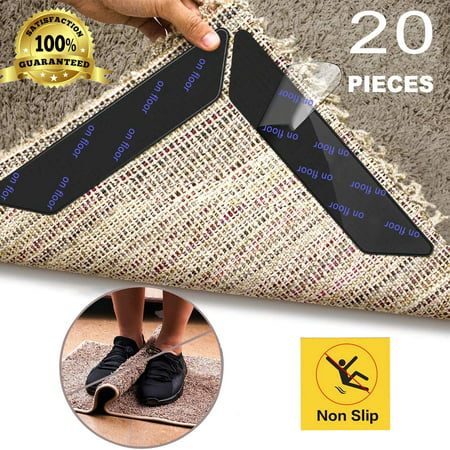 20 Pcs Anti Curling Carpet Tape Rug Grippers, Non Slip Rug Runner Gripper Pad for Area Rugs Double Sided Washable Reusable Pads for Tile Hardwood Floors, Carpets, Floor Mats, Wall,