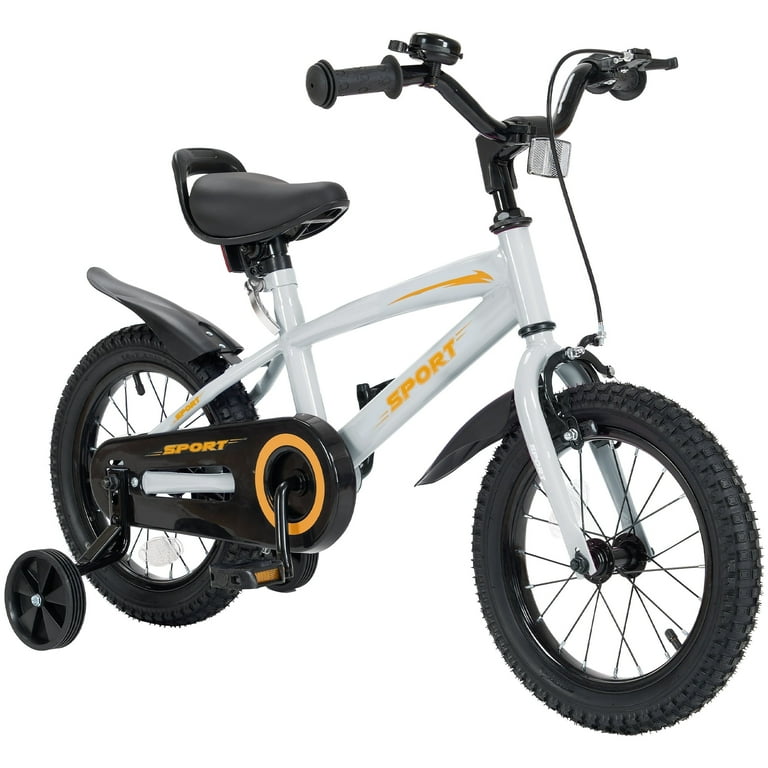 Naipo Kid Bike 14 in Gray Orange Training Wheels Handbrake and