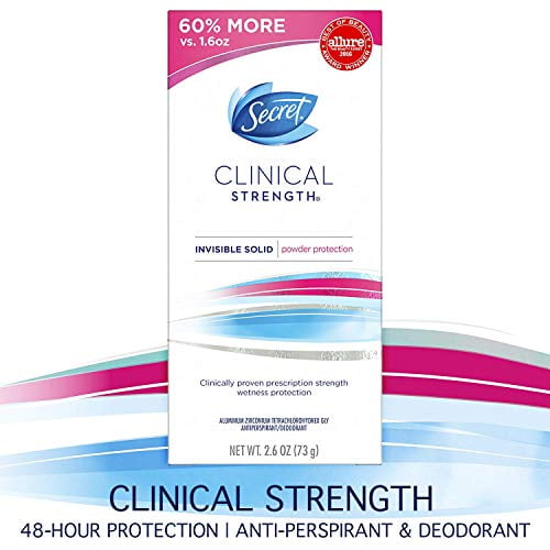 Secret Antiperspirant and Deodorant for Women, Clinical Strength Invisible Solid, Powder Protection, 2.6 Oz